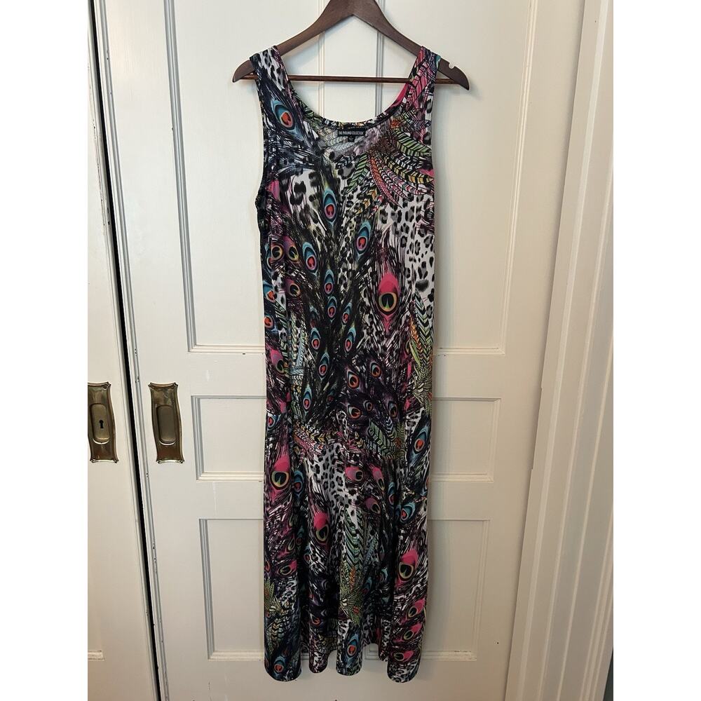 The Pyramid Collection Animal Print Peacock Stretch Maxi Dress Womens Size Large